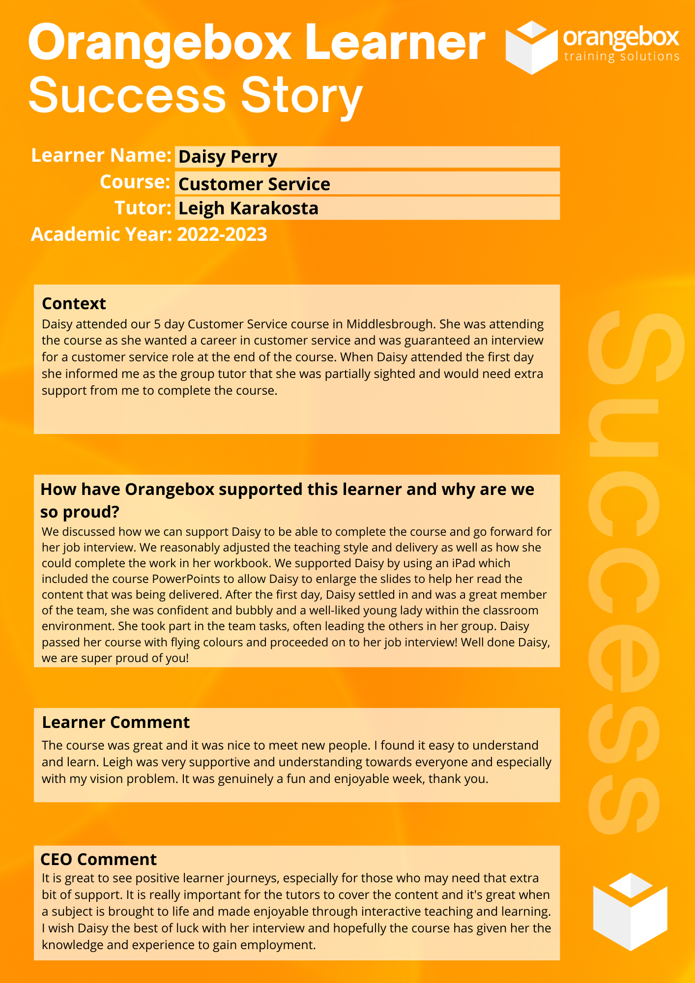 Learner Success Story